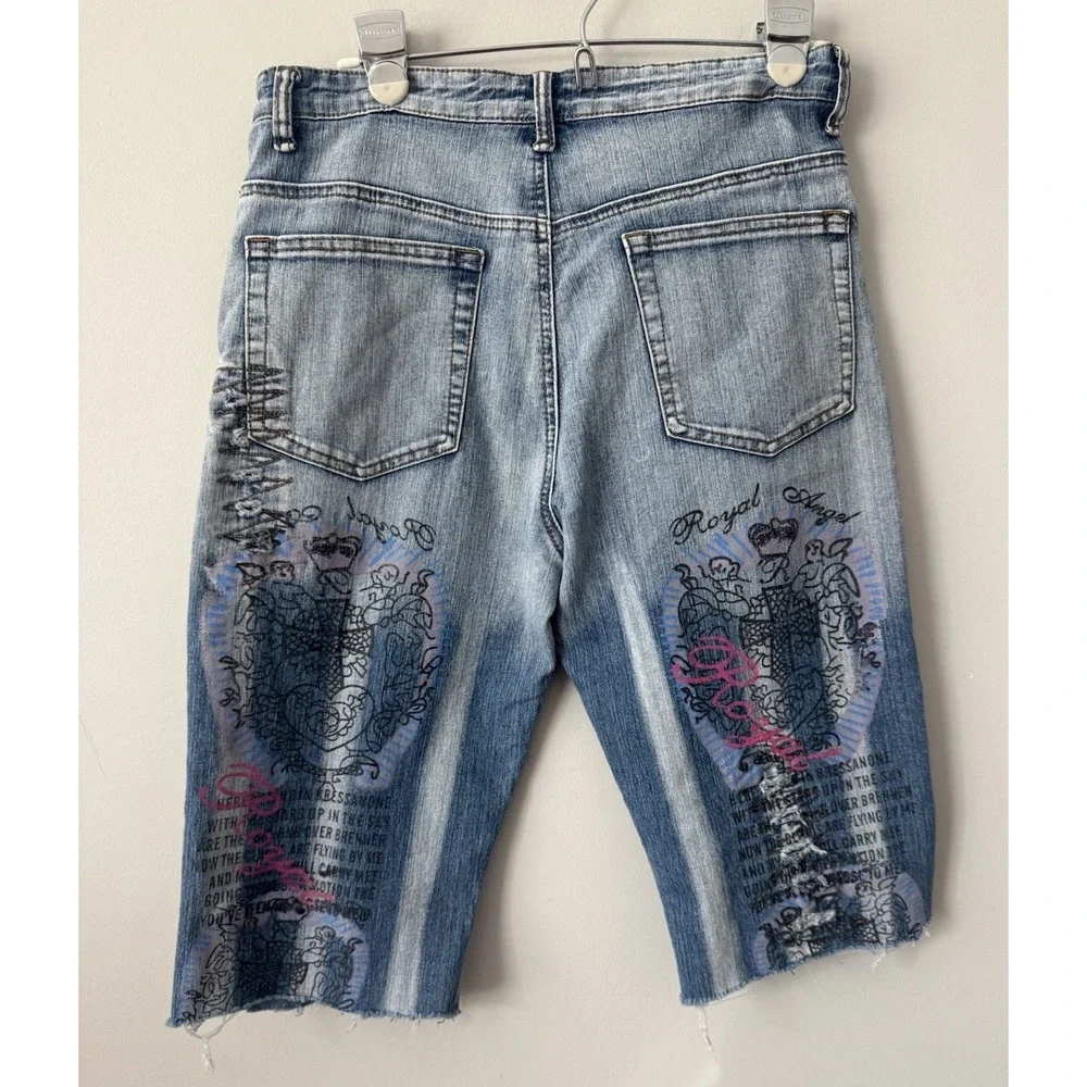 Y2K Women's Jamie Nicole Jorts Denim Short Graffiti Cross Grunge Skate Fit Sz 30